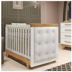 Berço Minicama com Capitonê 100% Mdf Retrô Kakau Espresso Móveis Branc