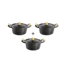 Jogo Panelas Caçarolas Reta Craqueada Alça Madeira 24 a 28cm - DIVIFOR