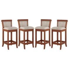 Kit 4 Banquetas Média em Madeira Mônaco Estofada Linho Bege M58 RMI - 