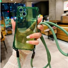 Colar crossbody cordão doce cor sólida capa de telefone macia para iPhone 15 Pro Max 14 Plus 13 12 11 alça com cabo capa à prova de choque, verde, para iPhone 15 Pro