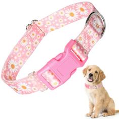 Coleira de cachorro para menina, linda estampa floral, fivela de liberação rápida, coleira de cachorrinho de nylon macio ajustável para PP, médio, grande, animal de estimação, fêmea, gato, margarida