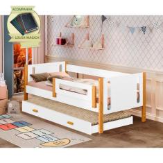 Bicama Babá Infantil Mirela Branco/mel com Grade de Proteção Incluso L