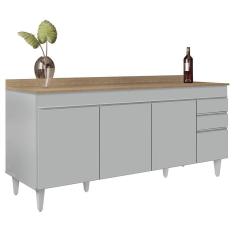 Balcão De Cozinha Para Pia 180cm Com Tampo 4 Portas Dallas Cinza Claro-castanho - Lumil