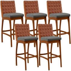 Kit 05 Banquetas Altas Mila Camel Linho Cinza Escuro
