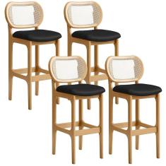 Kit 04 Banquetas Altas Para Cozinha Bancada Sala Tela Betta Fixa L02 Couríssimo Preto - Lyam