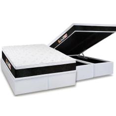 Cama Box Baú Queen: Colchão Espuma D45 Castor Black E White Air Euro Pillow + Base White(158X198)
