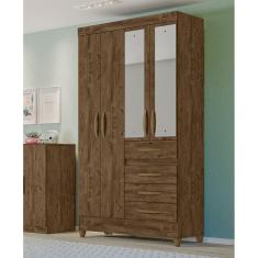 Guarda Roupa Solteiro Moval Sobral Castanho Wood 4 Portas 4 Gavetas c/ Espelho