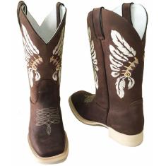 Bota Texana Crazy Horse Cocar Sola Marfim Bico Quadrado