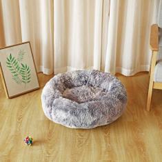 KAIJIE Cama para cães, cama calmante para gatos, travesseiro de pelúcia sintética, cama redonda de pelúcia para cães e gatos grandes, médios e pequenos, diâmetro circular de 80 cm