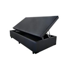 Cama Box Baú Solteiro Sintético Preto + Colchão Espuma D33 Bordado 56x