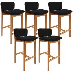 Kit 05 Banquetas Alta Para Cozinha Sala De Jantar Bar Dara L02 Bouclê Preto - Lyam Decor