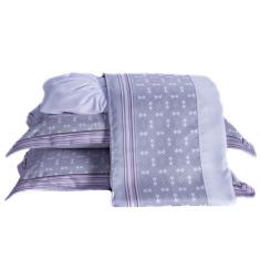 Jogo de Cama Atrina Branco e Cinza Casal Padrão 04 Peças Percal 200 Fi