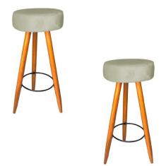 Kit 02 Banqueta Alta Flora Pés Palito em Madeira Caramelo  Bar Bistrô 