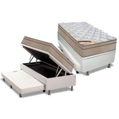 Cama Box Baú C-auxiliar Solteiro: Colchão Molas Castor Bonnel Revolution + Base Crc Courano Black(88x188)