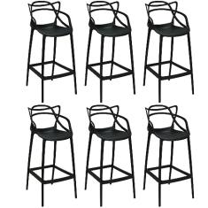 Kit 6 Banquetas Allegra com Encosto Design Cozinha/bancada - Preto