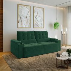 Sofá Retrátil e Reclinável com Porta Copos e Usb 3 Lugares 230cm Embaúba Extra Cabecasa Madeiramadei Verde Diamante