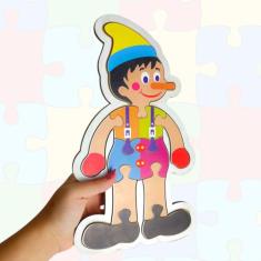 Quebra-Cabeça Infantil Personalizado Pinóquio em MDF Adesivado Educacional 9 Peças