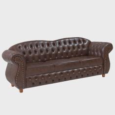 Sofá Chesterfield Merlô 3 Lugares Couríino Marrom 2,30M / Decoração, recepção, barbearia, sala tv