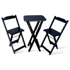 Conjunto de Bistro com 2 Banquetas Dobravel para Area Gourmet - Preto