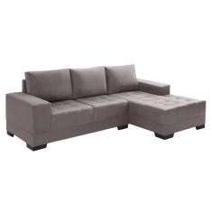 Sofá 3 Lugares com Chaise Esquerdo Patricia Suede Aveludado Nude