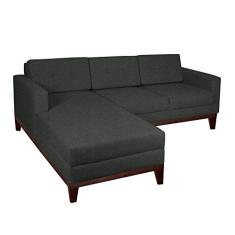 Sofá 3 Lugares Living com Chaise Esquerdo Pés e Base em Madeira Linho Cotton Grafite