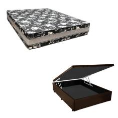 Cama Base Box Baú Casal Super Black Sintético Marrom + Colchão Casal Super Black D33  28x138x188