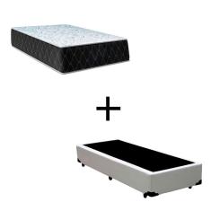 Cama Box Solteiro 88 Tecido Sintético Branco Com Colchão Marrocos - Poliéster - Espuma D33 30cm