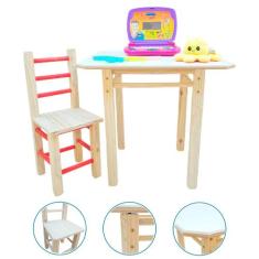Mesa Com 1 Cadeira Infantil De Madeira MDF Maciça Resistente - Janets,