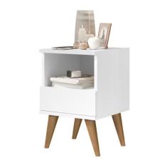 Mesa De Cabeceira Retrô Pés Palito Em Madeira Maciça Pix Branco ENVIA 