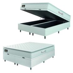 Cama Box Baú Casal Queen Colchão Espuma D33 Pillow Top New Millenium 158x188x60cm Branco