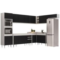 Armário De Cozinha Modulada De Canto 8 Peças Cp07 Balcão Branco/preto - Lumil