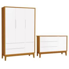 Jogo de Quarto Infantil Guarda Roupa 3 Portas e Cômoda 1 Porta Classic