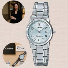 Relógio Feminino Casio Vintage Redondo Classico Analógico Prata Pequen