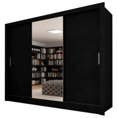 Guarda Roupa Casal Paloma 3 Pts Espelho Central Preto Fosco - M.a Preto