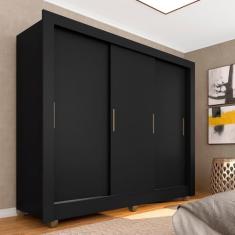 Guarda Roupa Casal Sem Gavetas Brenda Preto Fosco - Móveis Arapongas Preto Fosco