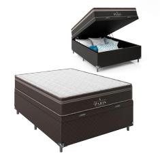 Cama Box Baú Viúva + Colchão Paris Molas Ensacadas - 66x128x188cm - Jacquard Marrom