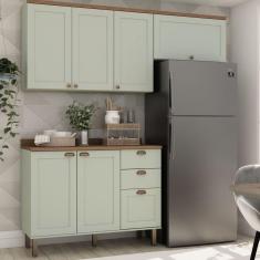 Cozinha Compacta com Tampo 6 Portas 3 Gavetas Iluminata Genialflex Verde Mint