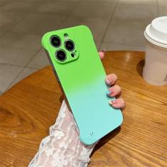 Capa de telefone luxuosa fosca sem moldura gradiente doce colorida para iPhone 14 13 12 11 Pro Max X XR XS Max 6 6S 7 8 Plus SE 2022 Capa para PC, verde, para iPhone 7 Plus