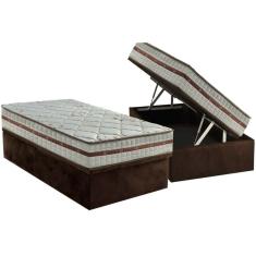 Cama Box Baú Solteiro: Colchão Molas Anjos MasterPocket Ensacadas Classic + Base CRC Suede Brown(88x188)
