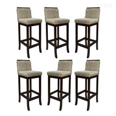 Kit 6 Banquetas Alta de Madeira Maciça Nice com Encosto Matelassê Suede Bege CCS