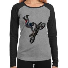 Baby Look Raglan Motocross Freestyle Trick Manga Longa - Foca na Moda,