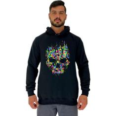 Blusa Moletom Tradicional Com Touca MXD Conceito Caveira Abstrata, Mas