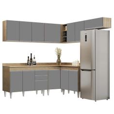 Armário De Cozinha Modulado De Canto 7 Peças Cp20 Balcão Com Tampo Castanho/cinza - Lumil