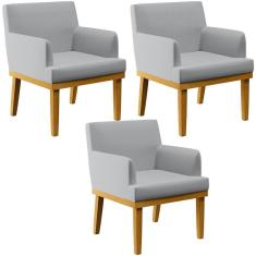 Kit 03 Poltronas Decorativas Para Sala De Estar Base Mel Beatriz W01 Linho Cinza - Lyam Decor