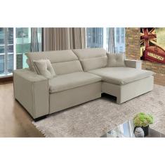 Sofá Londres 2.40m Retrátil E Reclinável Pillow Top - Bege