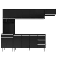 Cozinha Modulada 5 Peças com Tampo 280cm 12 Portas 4 Gavetas Natalie Preto - ÉdeCasaMóveis