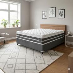 Cama Box Casal Castor Premium Gel Pocket 138x188x59 + Box Castor, Cinz