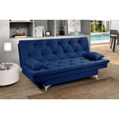 Sofá Cama Áustria Reclinável em Suede - Essencial Estofados, Azul-mari
