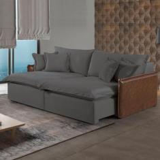 Sofá Retrátil 2 Lugares 174cm Pillow Top e Pés em Madeira Maciça Hambu