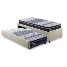 Bicama Box Solteirão 96x203 Cm Linho com Dois Colchões Gran Sleep Molas Verticoil Ecoflex Bege/Preto